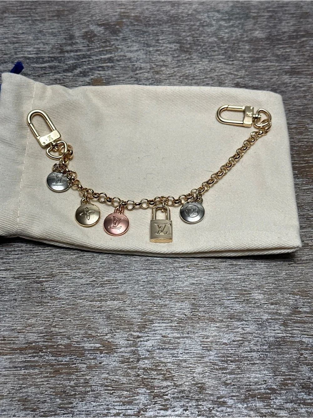 Gold Tone Padlock Chain Purse Charm